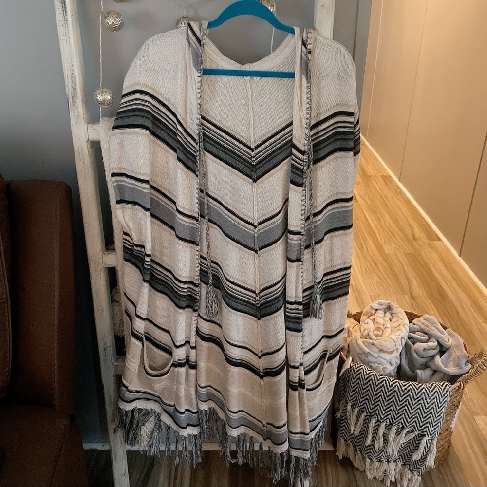 Anthropologie Moth Black and Cream Striped Sweater Size M/L.
